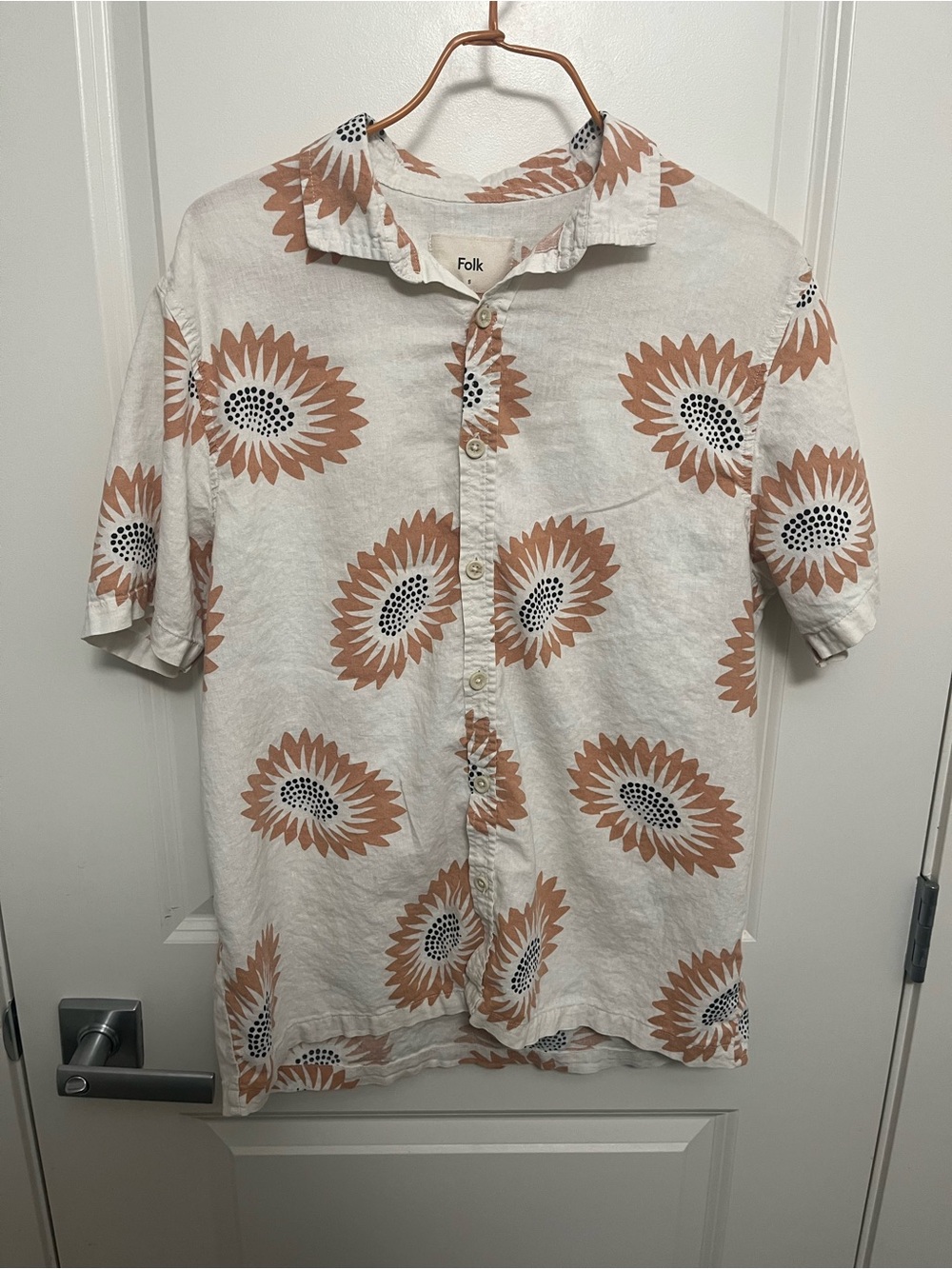 Folk Men's Linen Blend Short-Sleeve Button Down Shirt in size S